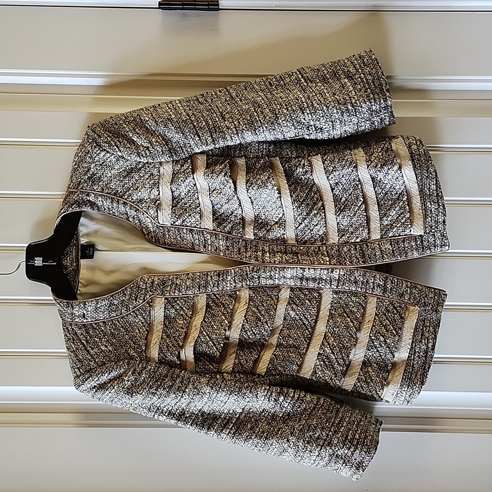 White House Black Market Tweed Metallic Gold, Silver and Cream Blazer, Size 4